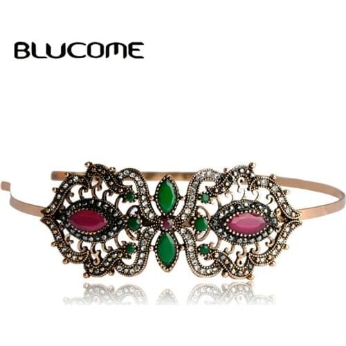 Blucome Newest Vintage Flower Resin Bow Hairband Hair Clip Hairpins Headdress Turkish Head Jewelry For Women Party Bijuterias