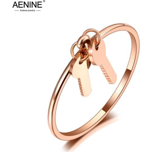 AENINE Fashion Original Design Titanium Stainless Steel Love Key Rings Simple Cute Cocktail Party Ring For Women Girls AR20023