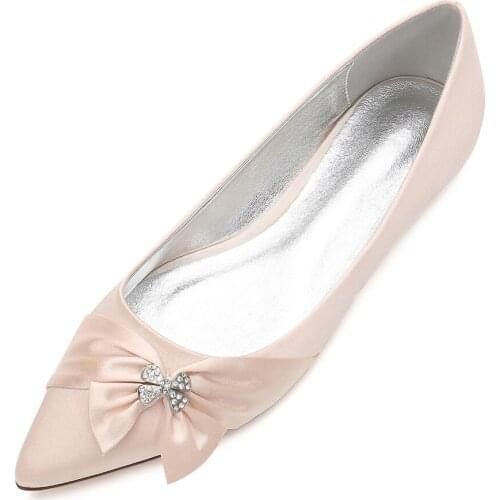 Creativesugar sweet pointed toe lady satin evening dress shoes flats with bow crystal brooch bridal wedding prom shoes colors