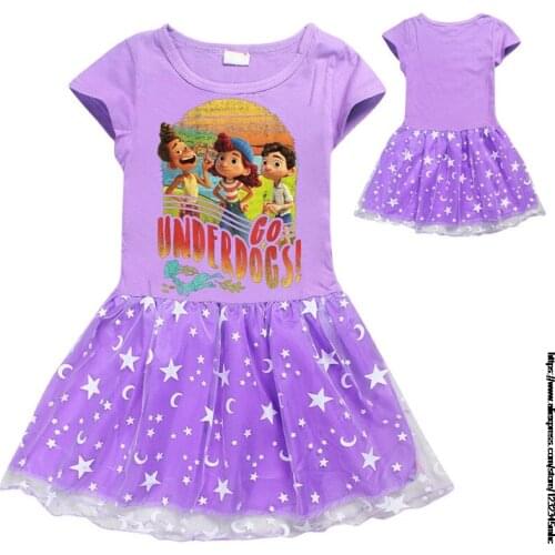 Princess Kids Baby Dress For Girls New movie Luca Dress Short Sleeve Party Birthday Lace Dress For Girl Summer Dresses