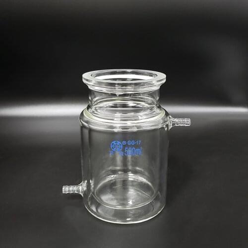 Double-layer cylindrical flat bottom open reactor bottle,Capacity 500ml,100mm flange outer diameter,Reaction flask