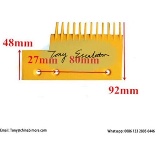 S655B6 Escalator ABS Comb Plate L155mm W92mm Hole Space 80mm 27mm LEFT 12Teeth Yellow Plastic