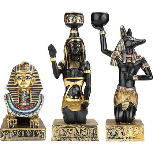 Resin Figurines Candleholder Retro Ancient Egyptian Goddess Sphinx Anubis Shape Candlestick Crafts Home Decorative Ornaments