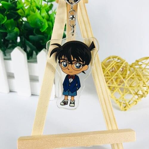 Hot Sale Classic Anime Detective Conan Keychain Kudo Shinichi Transparent PVC Acrylic Key Ring Holder for Kids Cosplay Props