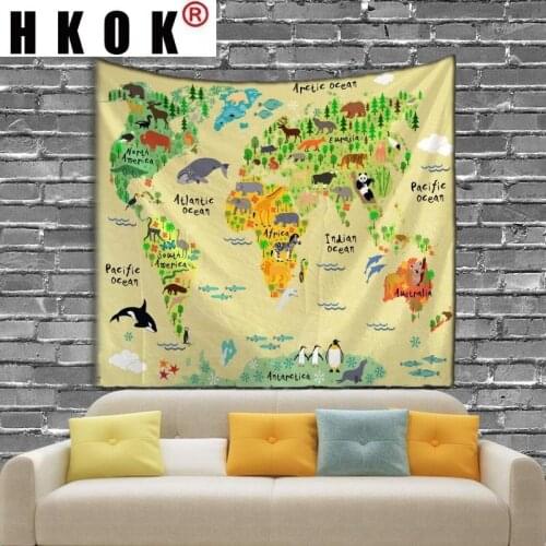 HKOK Zoo Map Tapestry Wall Rugs Wall Hanging Fabric Mural Background Cloth Towel Beach Picnic Fabric Blanket Bedroom Home Decor