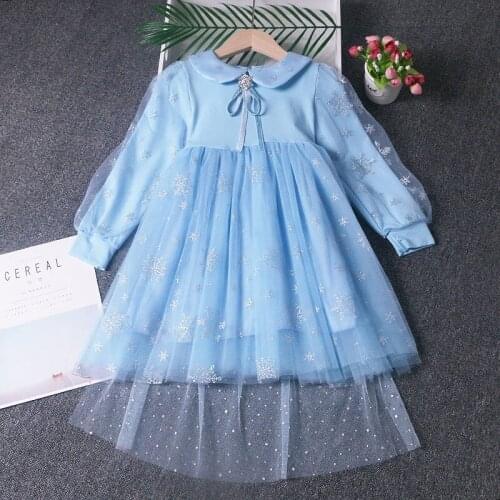 Jargazol Autumn Kids Dresses for Girls Long Sleeve Princess Dress Perform Party Costume Vestidos Lace Mesh Little Girls Outfits