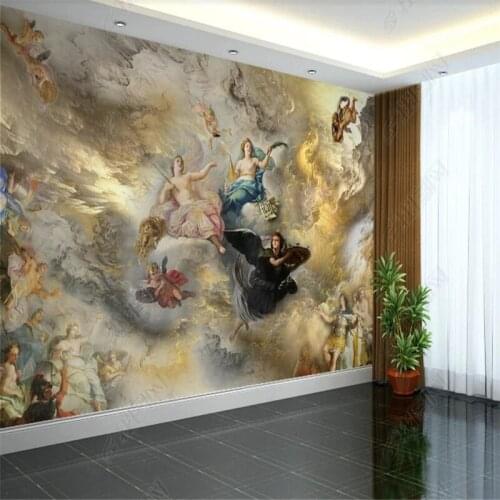 European-style Angel Oil Painting Living Room Bedroom Background Mural Ceiling Decor Self Adhesive Wallpaper 3D Wall Home Decor