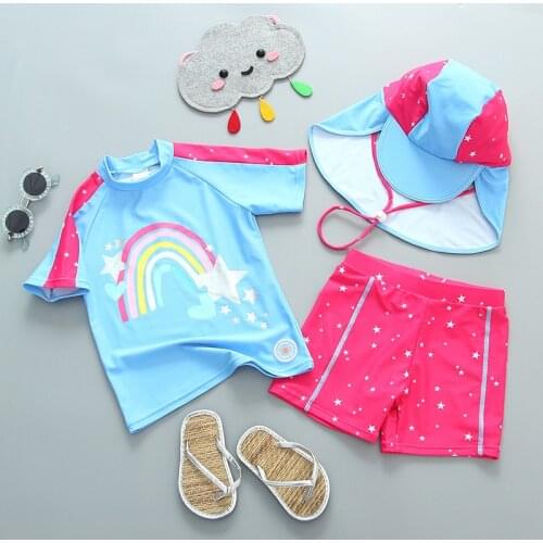 Girls Swimwear 2021 New UPF50+ Toddler Swimsuit Girl With UV Protection Swim Wear Rainbow Childrens Bathing Swimming Swim Suit