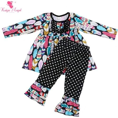 Kaiya Angel 2017 Hot Baby Girl Boutique Outfits Children Sets Colorful Black Feather Kids Fall Winter Toddler Clothes