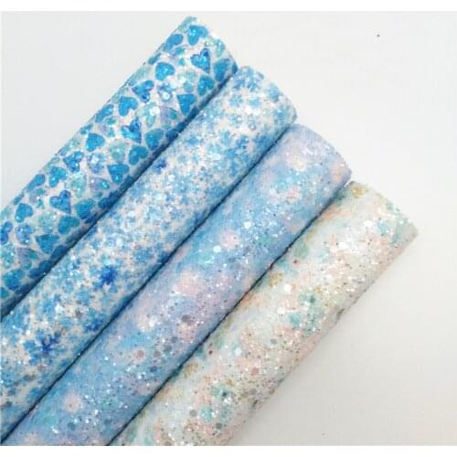 LEOsyntheticoDIY Blue Hearts Snowflake Chunky Faux Vinyl Leather Sheets Felt Backing Bows DIY Making Materials A4 SIZE R180