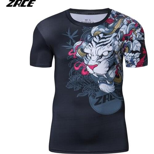 2018 Newest Compression Shirt Fitness 3D Prints Short Sleeves T Shirt Men Bodybuilding Skin Tight Crossfit Workout O-Neck Top