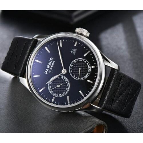 43 mm PARNIS 21 jewels Automatic Self-Wind movement mens watch power reserve Automatic date Casual watch wholesale GR110-20