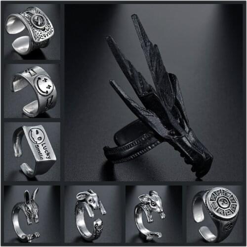 Goth Punk Style Fashion Mens Ring Animal Dragon Shape Smile Rabbit Opening Adjustable Temperament Male Jewelry Gift Wholesale