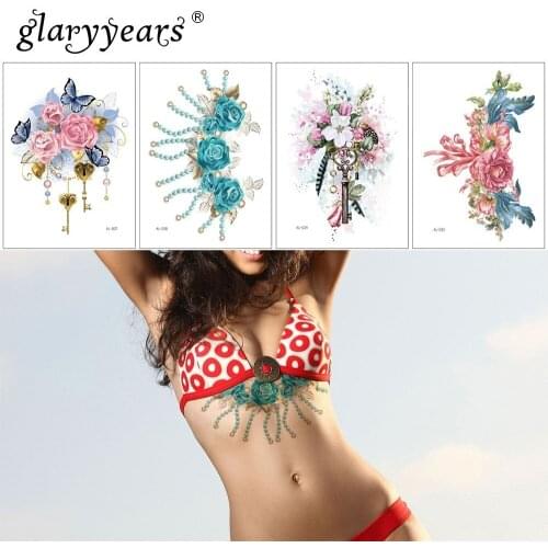 Glaryyears 1 Pc 15*21cm Hot Flower Makeup Breast Temporary Tattoo Sticker Fake Tatoo Flash Tatto Waterproof Sexy Body Art Female