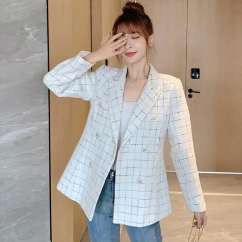 New Office lady elegant tweed Weave blazer jacket Suit top women Plaid Tweed Suit jacket work coats jacket women blazer feminino