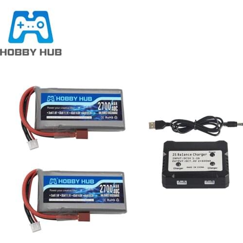 Upgraded RC Lipo Battery 2s 7.4v 2700mAh and 7.4v Charger For Wltoys 12428 12423 RC Car feiyue 03 Q39 Upgrade parts Battery