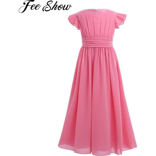 Flower Girl Dress Kids Girls Flutter Sleeves Fashionable Princess Pageant Wedding Birthday Party Long Dress Children Party Wear