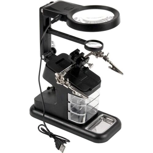 Soldering Solder Iron Stand Holder Station Desk Magnifier LED Light Clamp Clip Helping Hand Magnifying Circuit Board