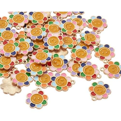 50pcs Alloy Enamel Pendants Charm Sunflower Cute Light Gold Colorful for Jewelry Making DIY Earring Bracelet Accessories Finding
