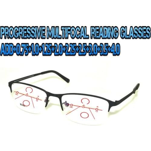 Progressive Multifocal Anti Blu Light Reading Glasses Black Frame Men Women High Quality Business Halfrim +0.75 To +4.0