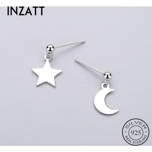 INZATT Trendy Star Moon Dangle Drop Earrings Real 925 Sterling Silver Fine Jewelry For Elegant Women Birthday Party 2018 Gift