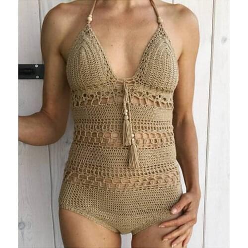 Anibol One Piece Crochet Swimsuit 2018 Sexy Women Swimwear Hand Knitted Triangle Monokini One-piece Backless Bathing Suit