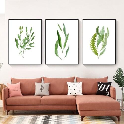 Modernism Green Floating Leaves Poster Canvas Print Painting Wall Art Living Room Home Decoration