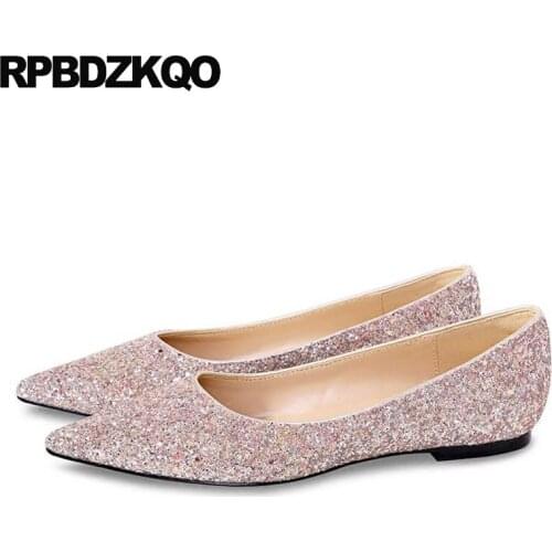 Glitter Autumn Spring Bling Sequins Single Shoes Dress Gold Sparkling Slip On Flats Women Silver Wedding Size 33 Pointed Toe
