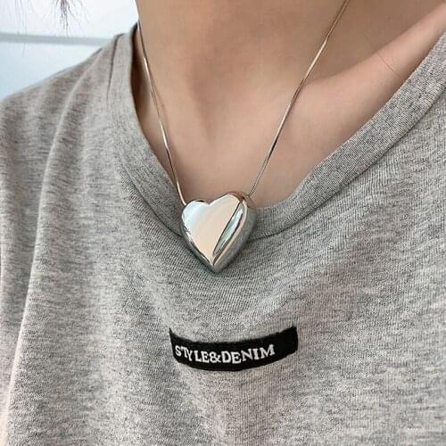 Titanium Steel Fashion Minimalist Smooth Large Heart Shaped Pendant Necklace Silver Color Cute Charm Necklace For Women