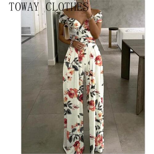 Women Floral Print V-Neck Short Sleeve Wide Leg Jumpsuit Chic Romper