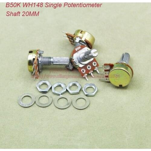 10pcs/lot) B50K 50K OHM 50KOhm WH148 Linear Single Rotary Potentiometer Pots Shaft 20MM With Nuts and Shim B50K-20MM