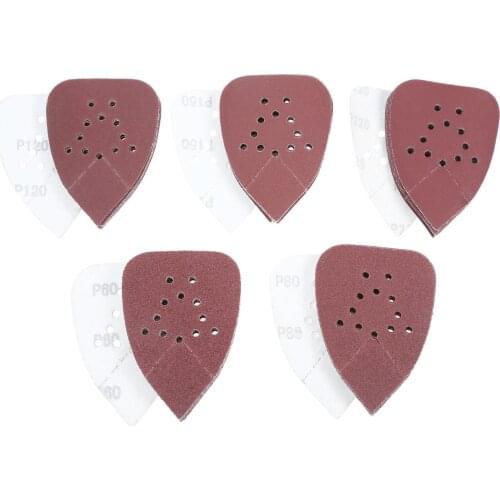 10pcs Triangle Sand Paper 12 holes 133*95 60/80/120/150/220 Mouse Detail Sanding Sheets Hook and Loop Sander Pads Polishing Tool