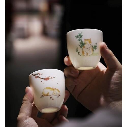 100ml Chinese Retro Style Suet Jade White Porcelain Tea Cups Chinese Ceramic Lovers Drinking Cups Tea Cup