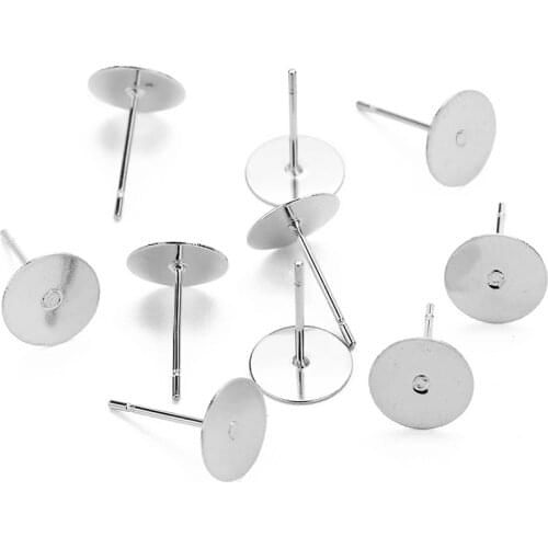 100pcs/lot Stainless Steel Blank Post Earring Studs Pins 3 4 5 6 8 10mm Flat Round Glue On Pad Tray for DIY Jewelry Making Craft