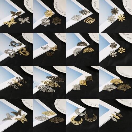 30Pcs Mix Size Gold Rhodium Filigree Wraps Connectors Metal Crafts Connector For Jewelry Making DIY Accessories Charms Pendant