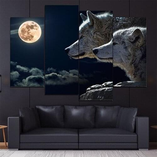 4PCS HD Printing Wolf Art Painting Poster Wall In The Moonlight Modern Living Room Bedroom Paintings Home Decoration Frameless