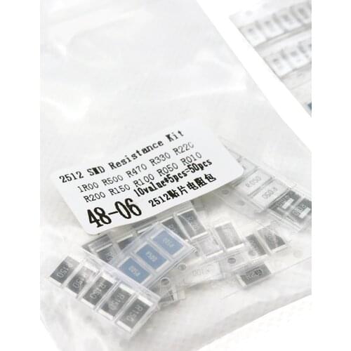 50PCS 1% 2512 SMD Resistor Samples kit ,10 valueX5pcs=50pcs 1R00 R500 R470 R330 R220 R200 R150 R100 R050 R010