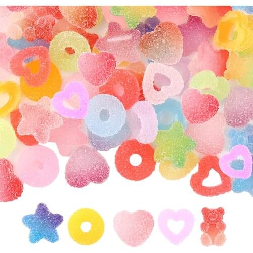 50pcs/lot Soft Sugar 3D Heart/Pentagram/Donut Nail Art Decorations Gradient Colorful Resin 8/10/15mm Sweet Candy Accessories K-7