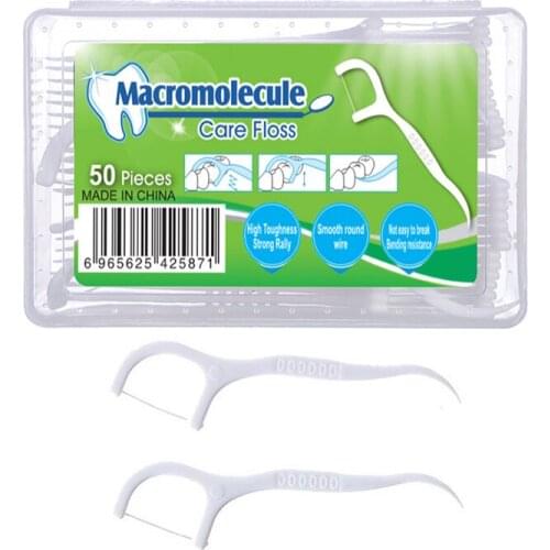 50pcs Macromolecule Care Floss Dental Flosser Picks Toothpicks Teeth Stick Tooth Cleaning Interdental Brush Dental Floss Oral