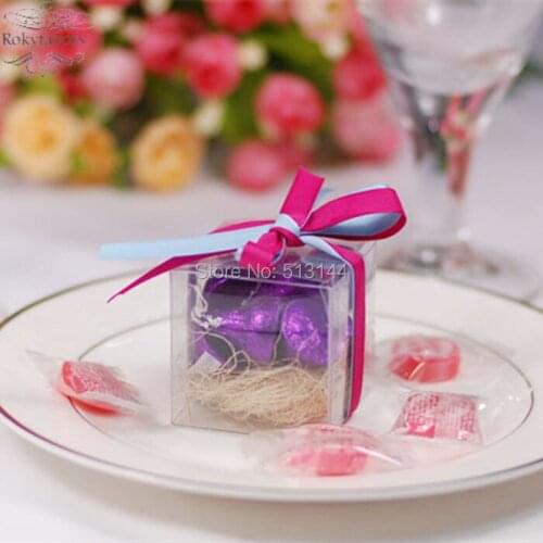 FREE SHIPPING 50PCS 6cmx6cmx6cm Square Clear Plastic Candy Boxes Casamento Wedding Favors Boxes Holder Birthday Favors Holder