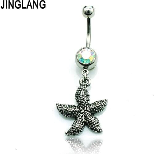 JINGLANG Brand New Fashion Belly Button Rings Surgical Steel Vintage Starfish Navel Body Piercing Jewelry