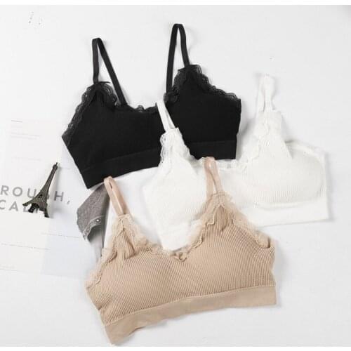 COCKCON Sexy Women Wire Free Bra Lace Patchwork Bras Fashion V Neck Crop Top Strappy Lingerie Underwear Summer Sweet Bra