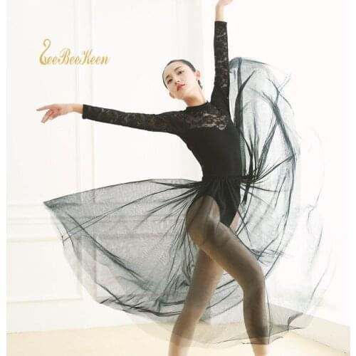 Black/White Sexy Lace Sleeve Ballet Leotards For Women Gymnastics Leotards For Adult Bailarina Dance Bodysuit Practice Costume