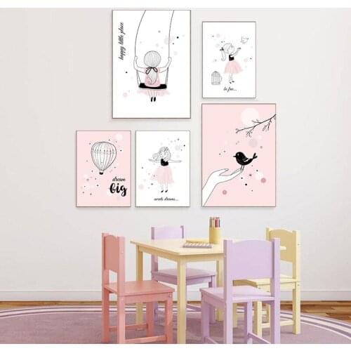 Quotes Pink Canvas Painting Nordic Baby Room Decor Dancing Girl s And Prints Living Room Decoration Wall Pictures