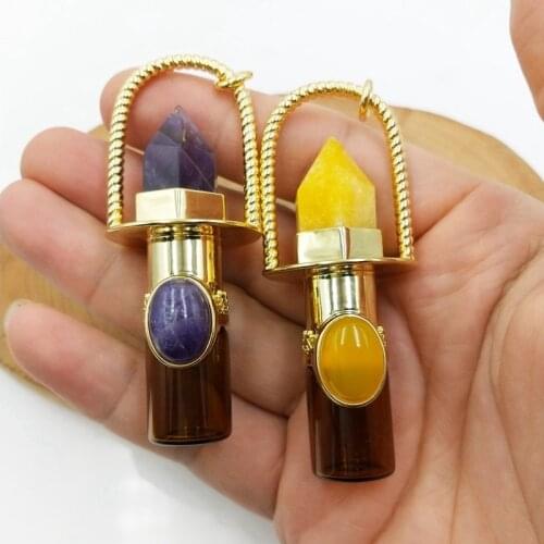 Natural gems crystal Rollerball perfume bottle pendant Essential Oil Rollerball diffuser Young Living Oils for Keepsake Necklace