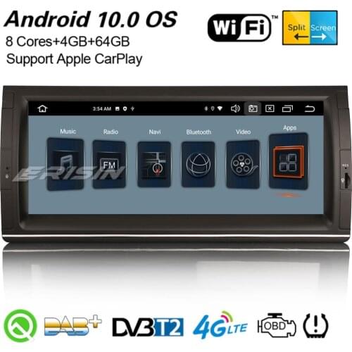 Erisin 8153 10.25" 8-Core IPS Android 10.0 DAB+ Car Stereo Carplay DSP Navi WiFi USB DVB-T2 4G OBD2 BT For BMW 5er E39 X5 E53 M5