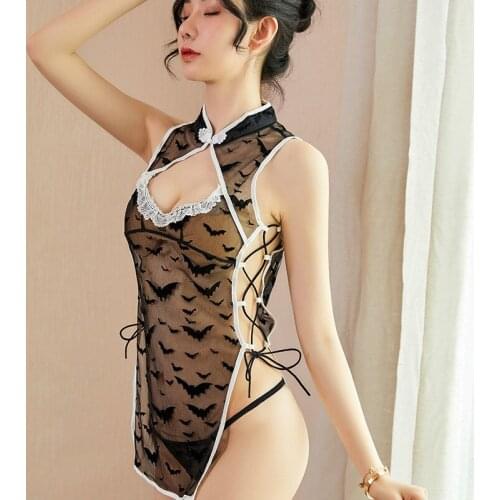 Erotic Retro Lace Cheongsam Dress Thongs Cosplay Costume Sexy Perspectivity Bandage Qipao Uniforms Porno Lingerie Hot Skirt Sex
