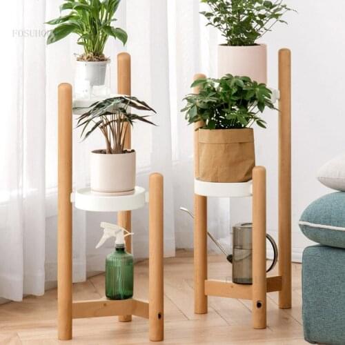 European Solid Wood Dormitory Flower Stand Modern Simple Living Room Plant Shelf Small Apartment Balcony Floor Flower Pot Rack