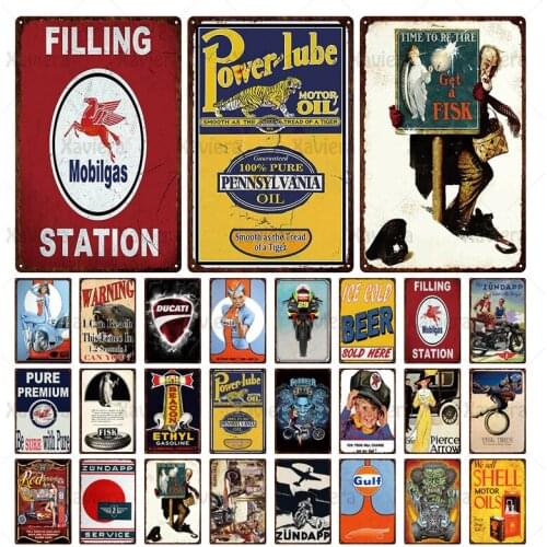 Metal Tin Signs Esso GULF Garage Gas Motor Oil Vintage Art Poster Wall Decor Garage Bar Man Cave Iron Painting Decorative Plate