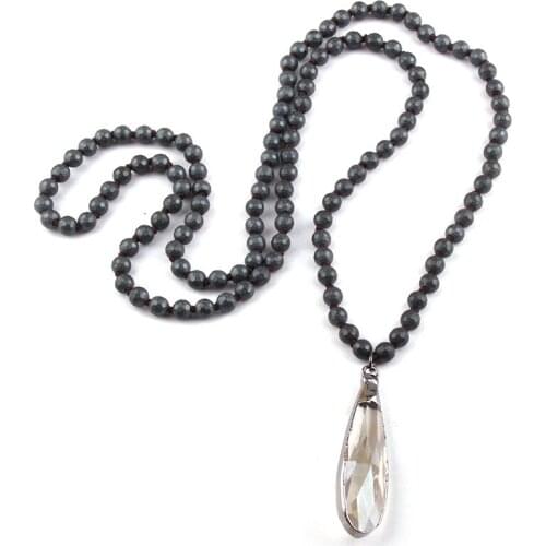 MOODPC Fashion Jewelry Crystal Glass Long Knotted Shell Drop Pendant Necklace For Women